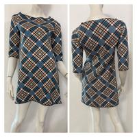 DENNY ROSE Abito azzurro nocciola quadri tartan