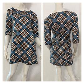 DENNY ROSE Abito azzurro nocciola quadri tartan