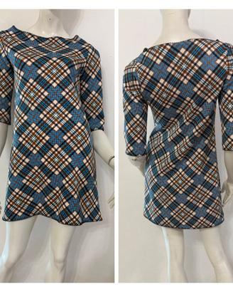 DENNY ROSE Abito azzurro nocciola quadri tartan