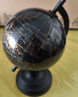 MAPPAMONDO DA TAVOLO STILE VINTAGE NERO E ORO
