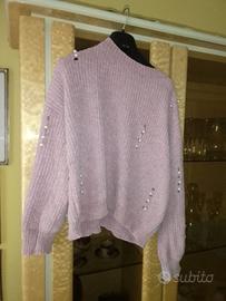 maglia rosa confetto con perle al tatto estremamen