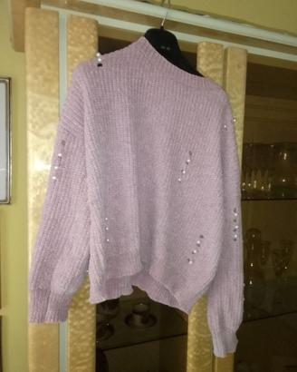 maglia rosa confetto con perle al tatto estremamen