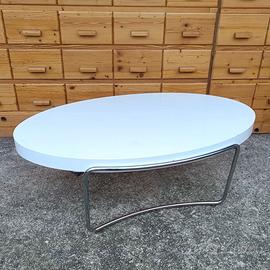 Tavolino basso ovale, moderno, bianco, cromato