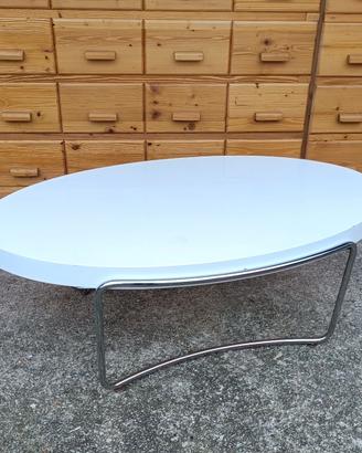 Tavolino basso ovale, moderno, bianco, cromato