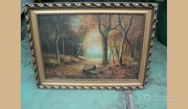 Coppia di quadri raffigurante bosco tela su carton