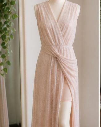 Abito elegante rosa cipria effetto glitter