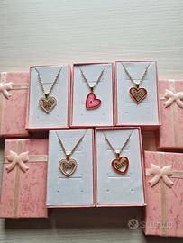 Lotto 5 Collane con Ciondolo Cuore e Confezione Re