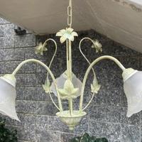 Lampadario a 3 luci in metallo e vetro