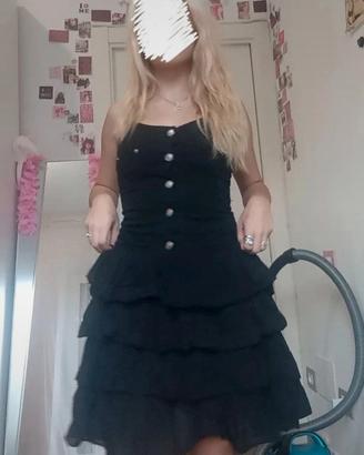 Vestito Y2K alt goth  denim nero salopette