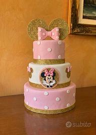 Torta Scenografica Minnie Rosa e Oro Glitter