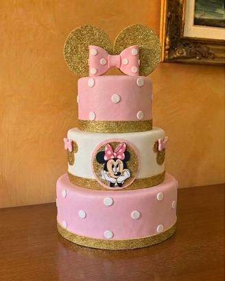 Torta Scenografica Minnie Rosa e Oro Glitter
