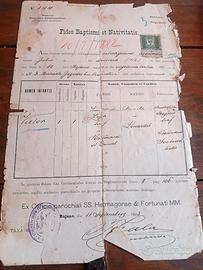 Certificato Di Battesimo Trieste anno 1893