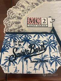 Pochette saint barth con le palme blu e bianca
