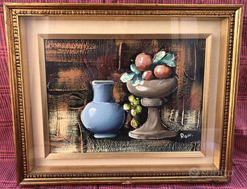 Quadro Natura Morta Vaso e Frutta 1970 Rolli.