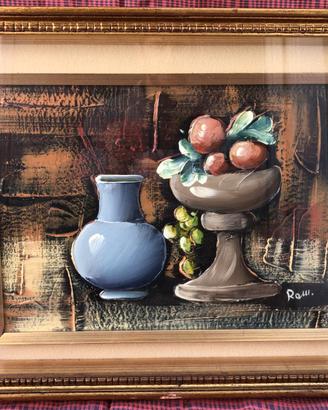 Quadro Natura Morta Vaso e Frutta 1970 Rolli.