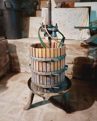 Torchio vino in legno, damigiane e tino inox