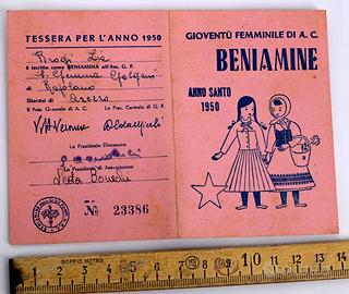 Tessera Azione Cattolica 1950 - Sezione Beniamine