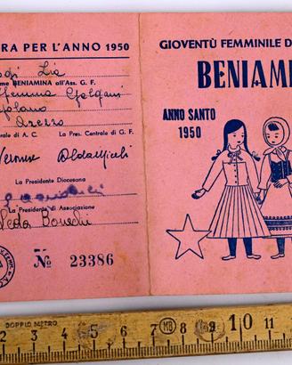 Tessera Azione Cattolica 1950 - Sezione Beniamine