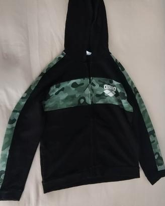 Arena Felpa Zip Cappuccio Nero Verde Camo Bambino