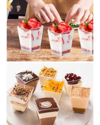 50 Bicchierini squadrati da dessert con cucchiaino