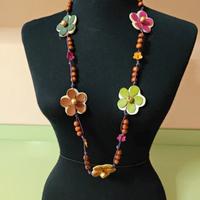 Collana fatta a mano legno cuoio e madreperla arti