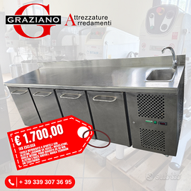 TAVOLO REFRIGERATO inox 4 porte + LAVABO