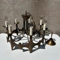 Lampadario brutalista vintage anni 70 bronzo