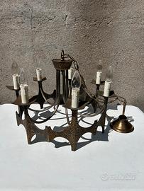 Lampadario brutalista vintage anni 70 bronzo