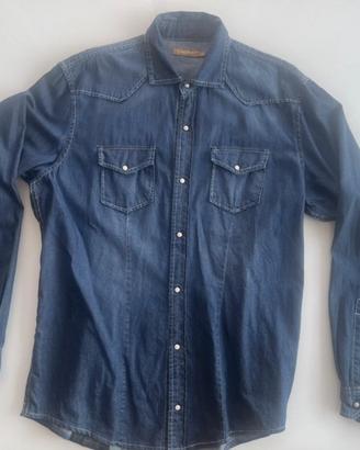 Camicia denim uomo XL blu, effetto slavato