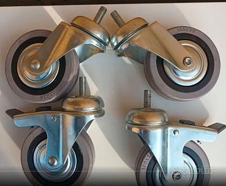 Kit ruote girevoli in gomma, 2 con freno e 2 senza