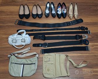 5 paia scarpe n 38, 6 cinture, 3 borse