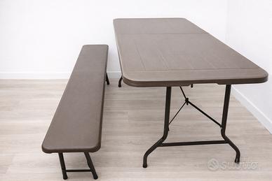 Tavolo pieghevole 180 cm + panca – set campeggio /