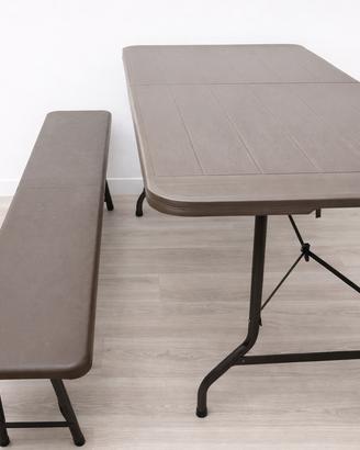 Tavolo pieghevole 180 cm + panca – set campeggio /