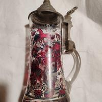 boccale da birra vintage in vetro decorato