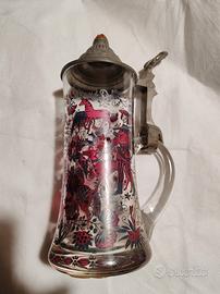 boccale da birra vintage in vetro decorato