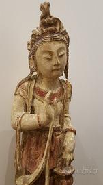 Antica scultura lignea cinese bodhisattva