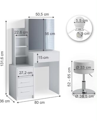 Toeletta con specchio sgabello e luci led