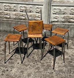 Set di 8 sgabelli industriali vintage