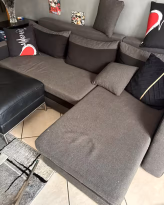 Divano angolare 3 posti grigio scuro nero