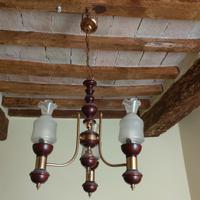 lampadario tre luci in legno e vetro 