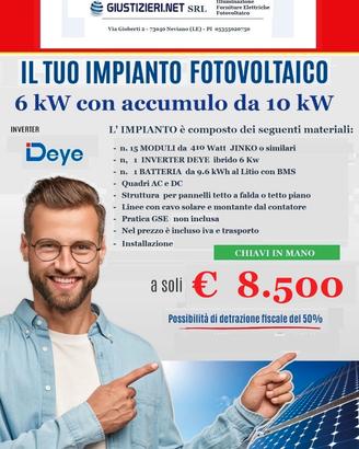 IMPIANTO CHIAVI IN MANO DEYE 6 KW + 10 KW ACCUMULO