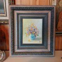 Quadro Antico anni 70 natura morta vaso con fiori 