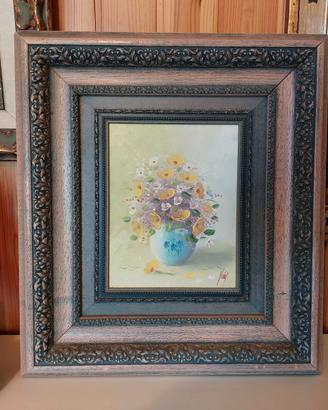 Quadro Antico anni 70 natura morta vaso con fiori 
