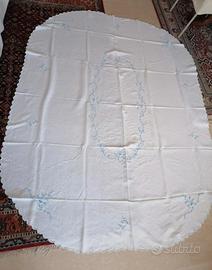 antica tovaglia ovale ricamo mano lino 8tovaglioli