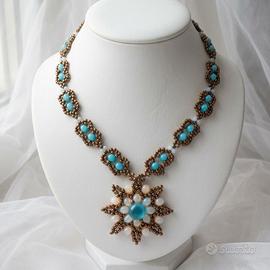 Collana Vintage Art decò Bronzo Pietre Cristallo