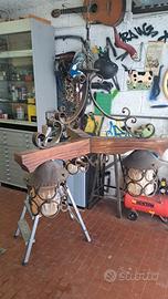 lampadario con punto luce legno e ferro