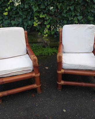 COPPIA POLTRONE VINTAGE IN BAMBOO DA GIARDINO