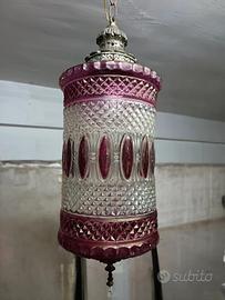 Lampadario vintage anni 50 in ottone e vetro