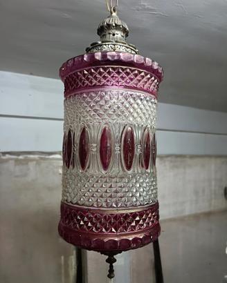 Lampadario vintage anni 50 in ottone e vetro
