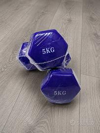 Set 2 manubri da 5 kg, pesi fitness viola